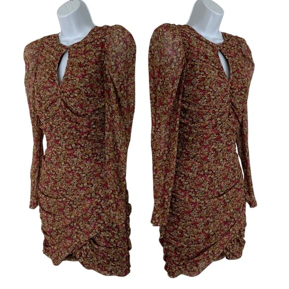 Bardot Revolve Ruched Ditsy Floral Mini Dress S Ditsy Floral - Picture 3 of 12